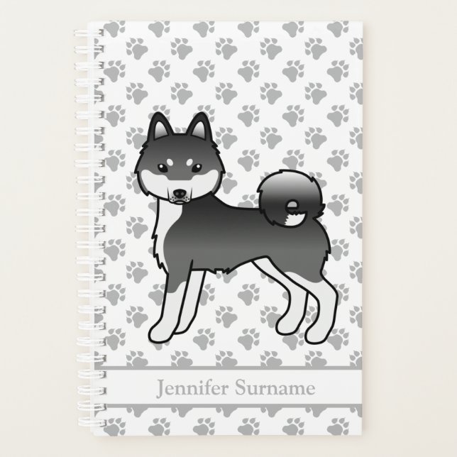Agenda Cachorro De Cartoon Klee Kai, Branco E Preto (Frente)