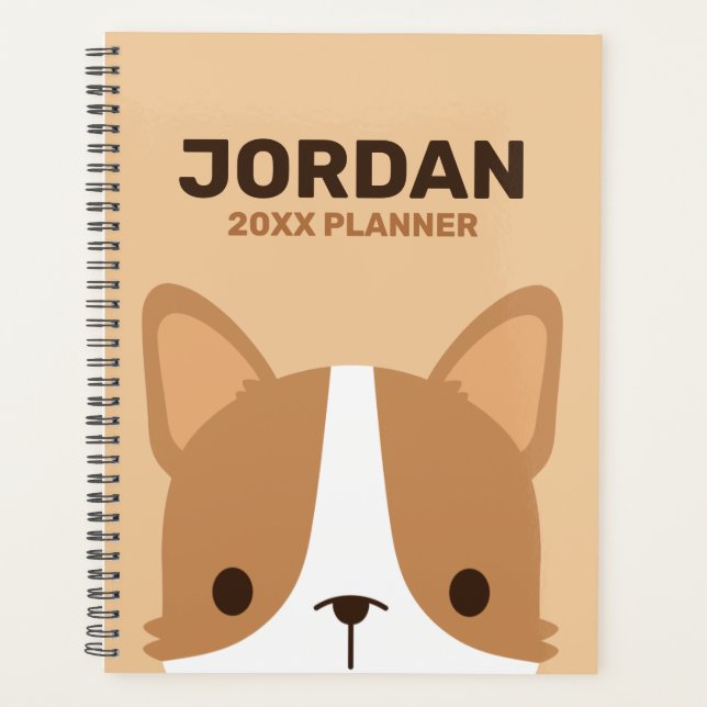 Agenda Cachorro de Corgi Bonito com Nome Personalizado (Frente)