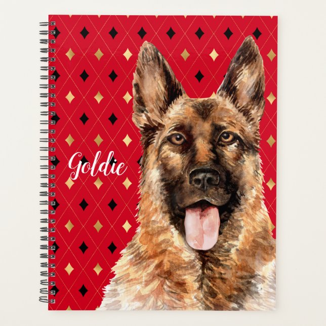 Agenda Cachorro de German shepherd de Aquarela Personaliz (Frente)
