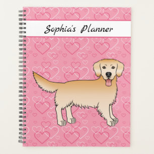 Agenda Cachorro De Retriever De Ouro Amarelo Em Corações 
