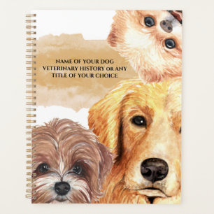 Agenda Cachorro faces aquarela pintura realista DIY títu