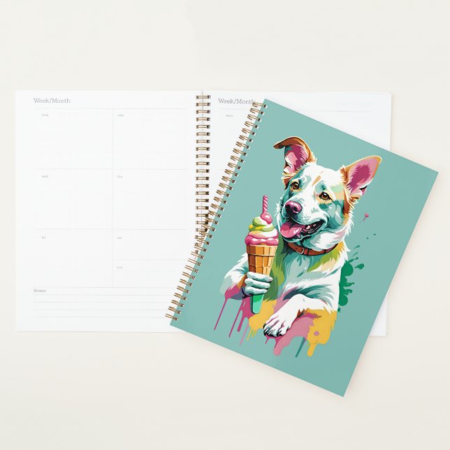 Agenda Cachorro feliz comendo um sorvete (Exibição)