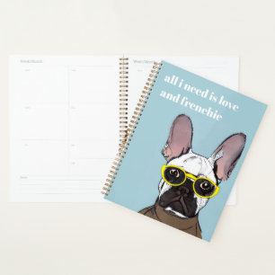 Agenda Cachorro Francês Azul E Bonito Com Óculos De Neon