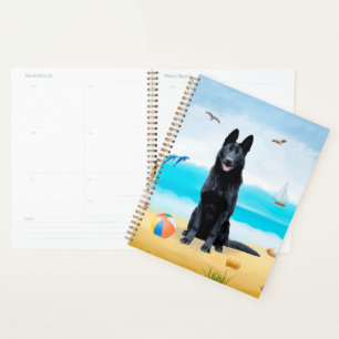 Agenda Cachorro German shepherd Negro na praia
