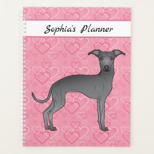 Agenda Cachorro Grego Azul Italiano Cute Em Corações Rosa