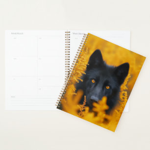 Agenda Cachorro Negro com Olhos Ouro Incríveis