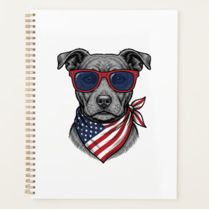 Agenda Cachorro Patriótico Com Óculos De Sol Camisa Vinta