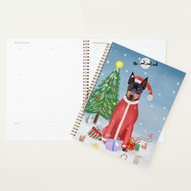 Agenda Cachorro Pinscher Miniatura na Neve com Presentes  (Exibição)