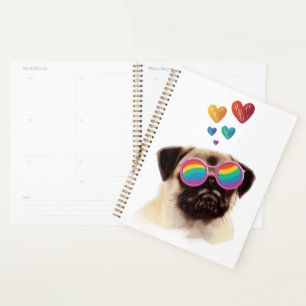 Agenda Cachorro Pug com Corações Dia dos Namorados