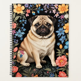 Agenda Cachorro Pug Fofo Floral Colorido Elegante