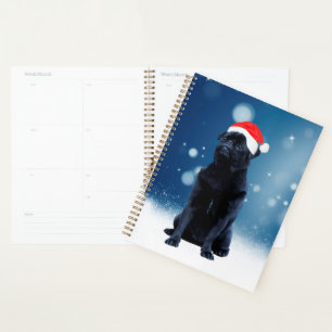 Agenda Cachorro Pug Preto Fofo Chapéu de Natal do Papai N