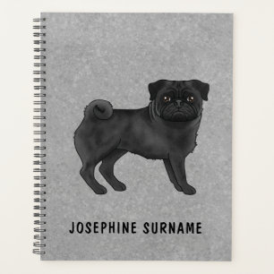 Agenda Cachorro Pug Preto Fofo Ilustração Cartoon Mops Ci