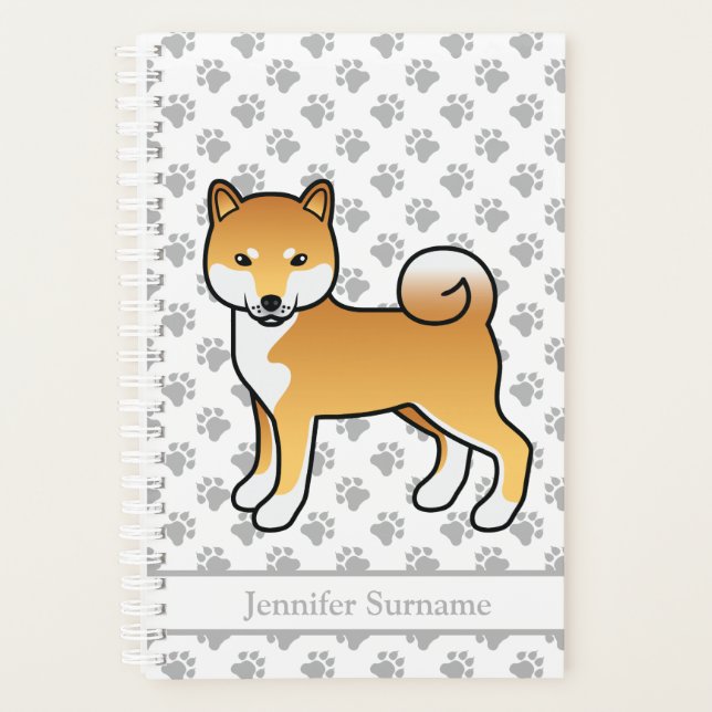Agenda Cachorro Shiba Inu Vermelho Desenho Animado Fofo E (Frente)