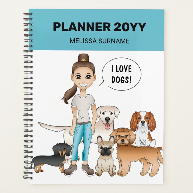 Agenda Cachorros de Desenho Animado Fofos Com Uma Garota  (Frente)