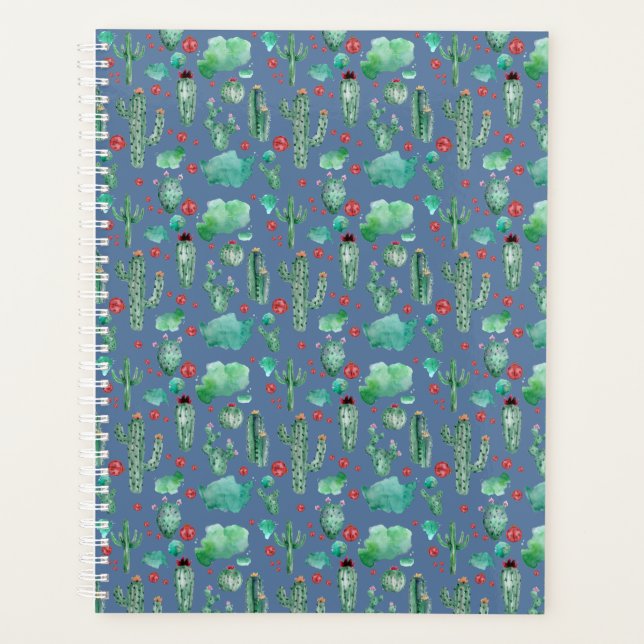 Agenda cacto e padrão de ladybug - fundo azul (Frente)