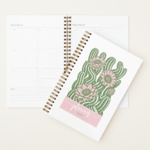 Agenda Cacto entrelaçado linocut verde-sálvia florido