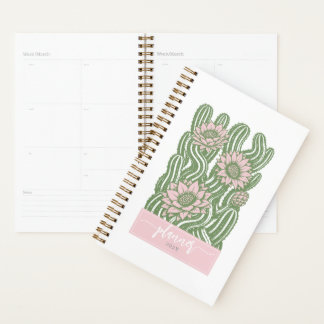 Agenda Cacto entrelaçado linocut verde-sálvia florido
