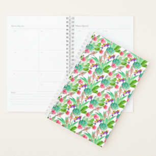 Agenda Cactus de aquarela brilhante e padrão de sucesso