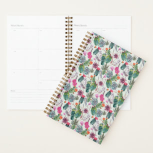 Agenda Cactus Exótico Boho Watercolor e Padrão de Sucul