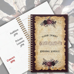 Agenda Caderno de Horário de Ensaios de Trompete Floral d