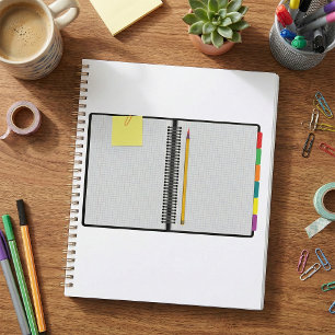 Agenda Caderno de papel milimetrado aberto com lápis