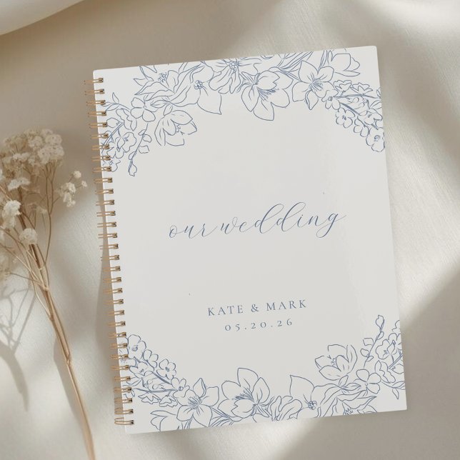 Agenda Caderno de Planeamento de Casamento com Floral Azu (Criador carregado)