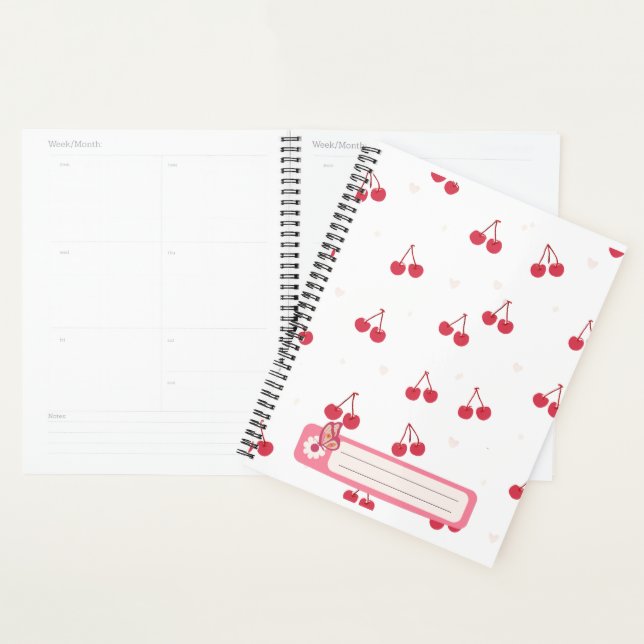 Agenda Caderno de Planeamento Escolar Cherry Hearts para  (Exibição)