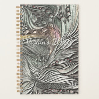 Agenda Caderno espiral de folhas metálicas prateadas de l
