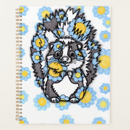 Agenda Caderno Espiral de Gambá Fofo com Flores Azuis