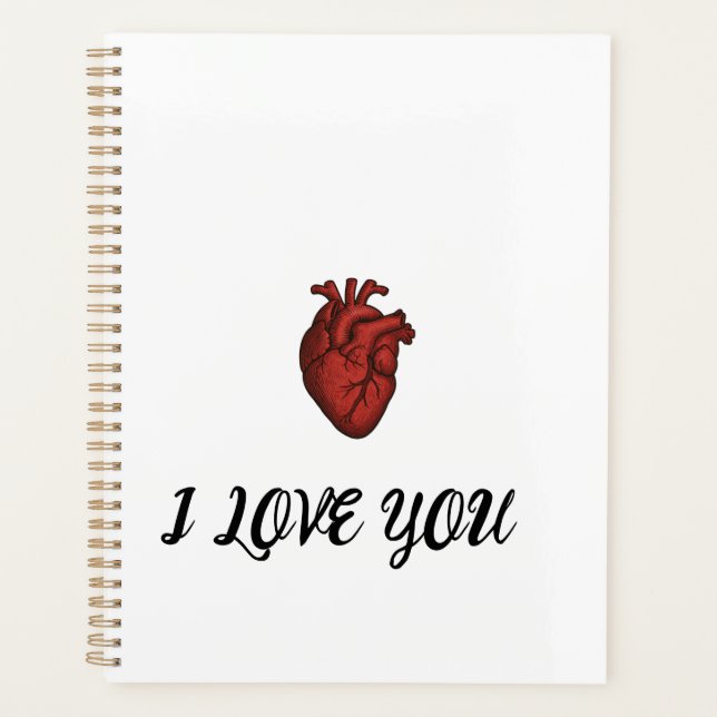 Agenda Caderno "EU TE AMO" com Ilustração de Coração Anat (Frente)