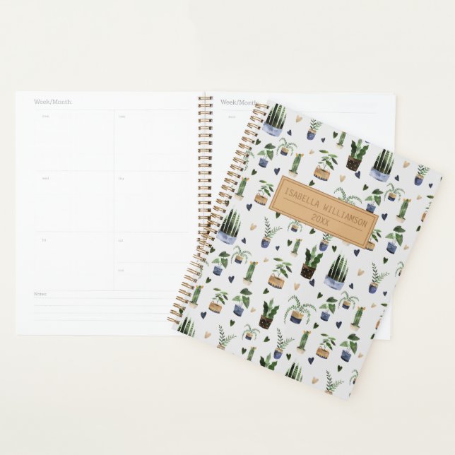 Agenda Caderno Personalizado com Padrão de Planta em Vaso (Exibição)
