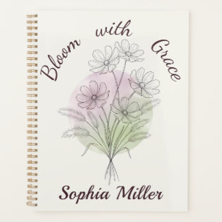 Agenda Caderno Personalizado Floral Cosmos Botânico Nome