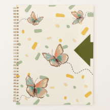 Caderno Planeador Borboleta Estético Verde Menta