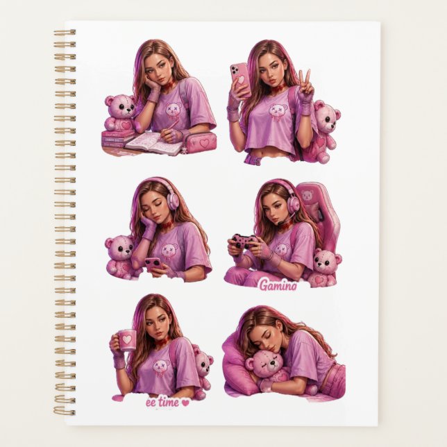 Agenda Caderno Planeador de Menina Anime Rosa Fofa (Frente)