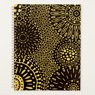 Agenda Caderno Planeador Diário Floral Étnico Ouro Preto