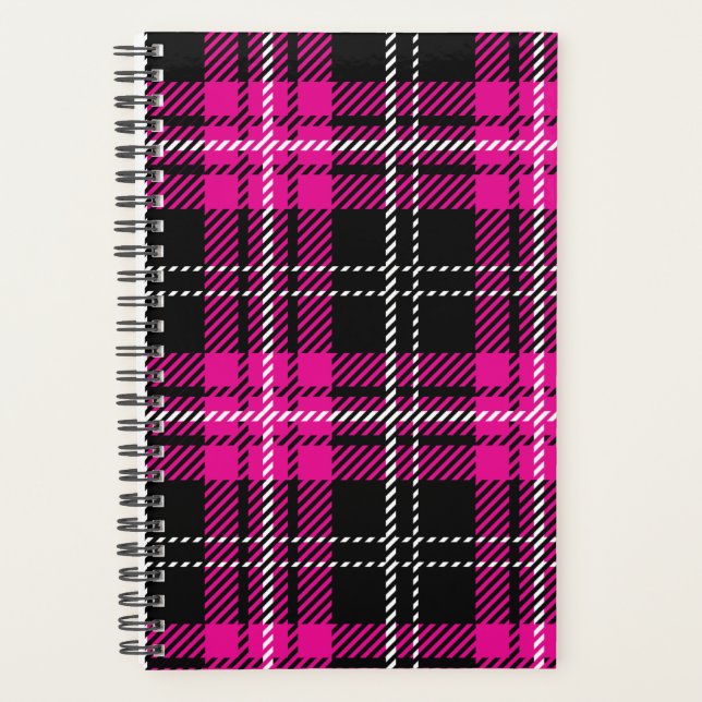 Agenda Caderno Planeador Xadrez Rosa e Preto (Frente)