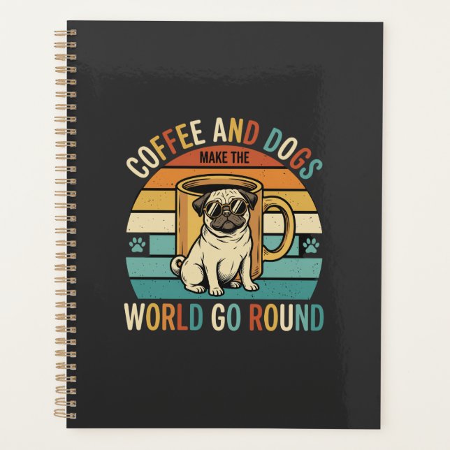 Agenda Café e Cães Pug Retro Amante (Frente)