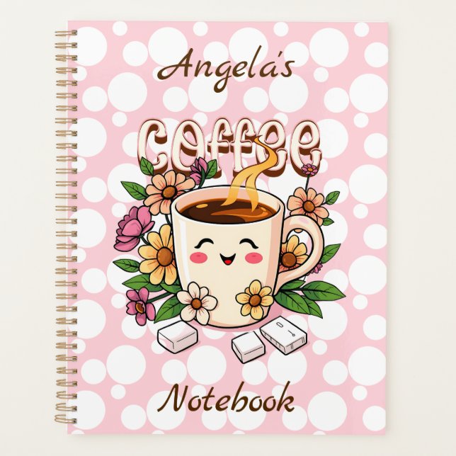 Agenda Café e Flores Kawaii, Retro, Cute Personalizados (Frente)