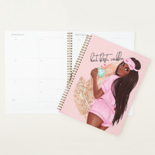 Agenda Café Falso Brilho Cabelo Rosa Dourado Rosa