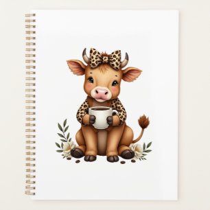 Agenda Café Vintage de Vaca Highland Watercolor Fofo
