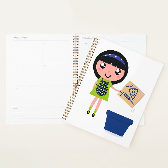 Agenda Caixa de pizza Reciclagem de garota divertida eco- (Criador carregado)