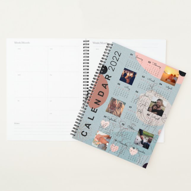 Agenda Calendário de Foto Personalizada Azul-na moda para (Exibição)