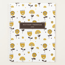 Agenda Calendário do Padrão Floral Amarelo do meio século