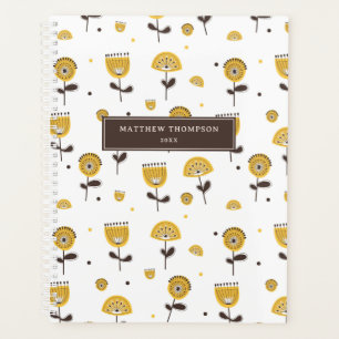 Agenda Calendário do Padrão Floral Amarelo do meio século