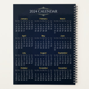Agenda Calendário Elegante Dourado e Azul 2024   Planner