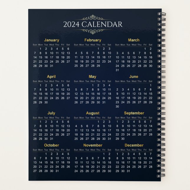 Agenda Calendário Elegante Dourado e Azul 2024 | Planner (Verso)
