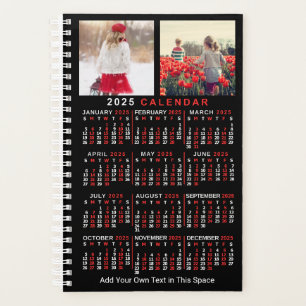 Agenda Calendário Mensal de 2025 Anos Preto Personalizado