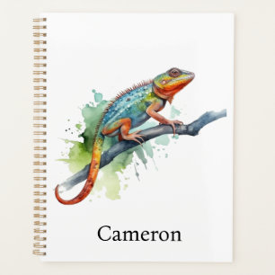 Agenda camaleão em uma aquarela ramificada, personalizáve