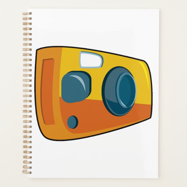 Agenda Câmera Fotográfica Amarela Retro de Ponto e Dispar (Frente)