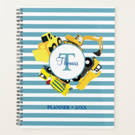 Agenda Caminhões de Construção Blue Stripes Monograma